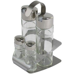 GALHETEIRO 4PCS C/SUPORTE UD171903 VIDRO E AÇO INOX